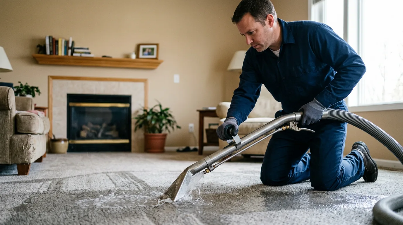 Water damage restoration technician working near Painesville, OH